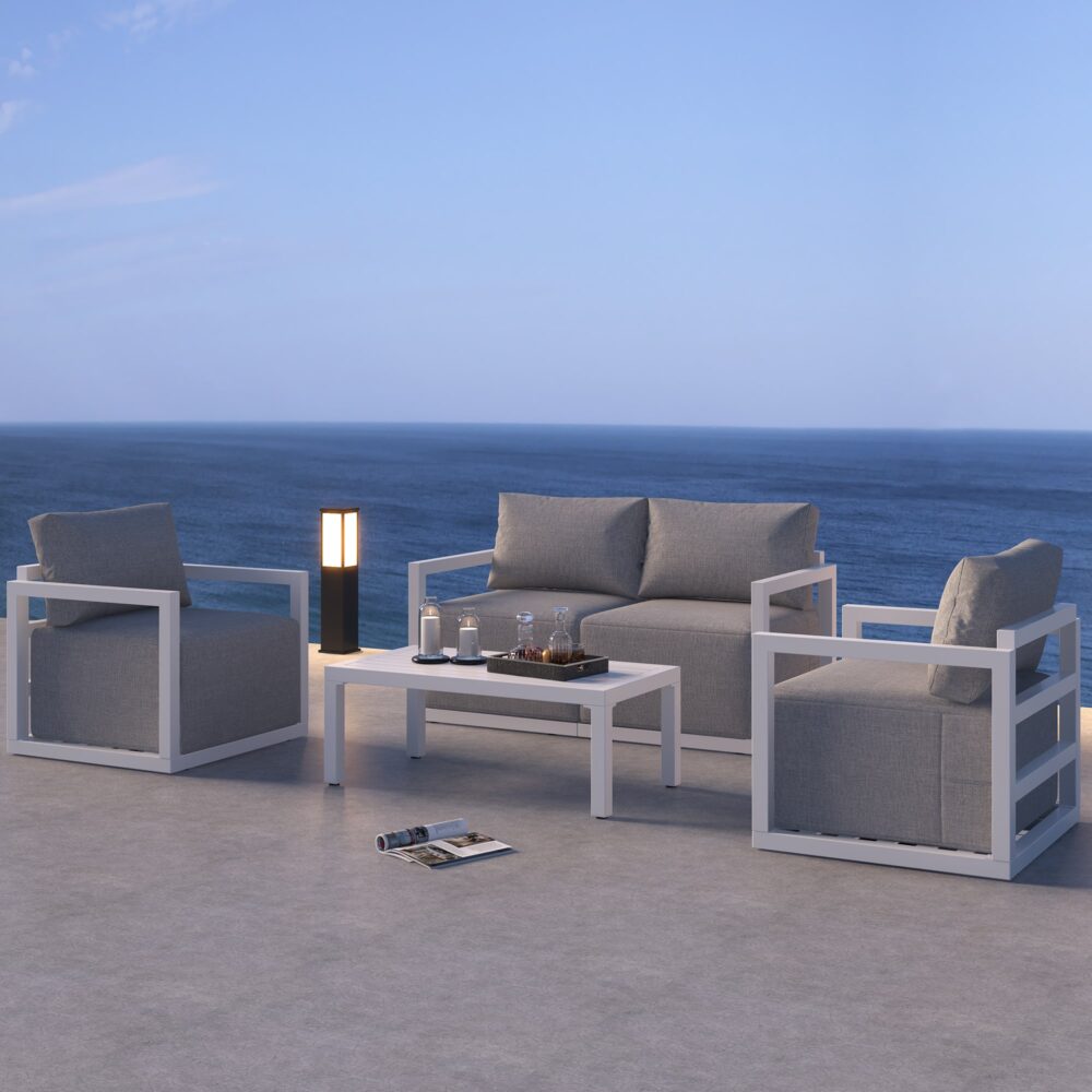 Alfresco Serenity Outdoor Lounge Set – White-Furniture > Outdoor > Outdoor Sofas & Lounge Sets-PEROZ Accessories