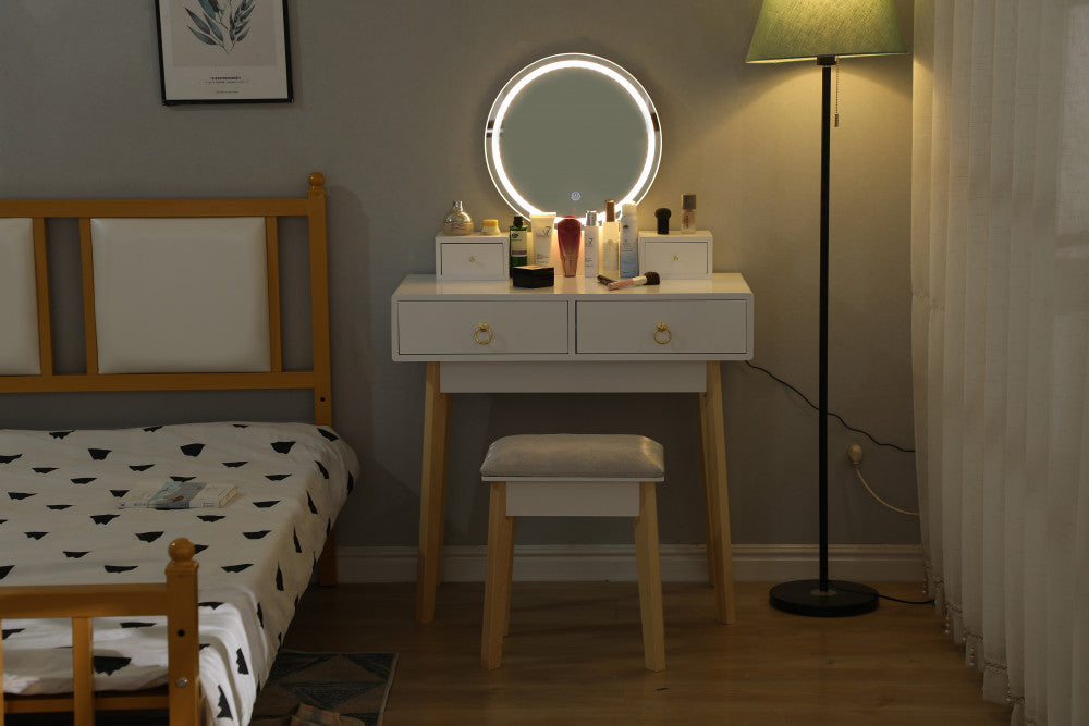 Dressing Vanity Table Stool Set with Make-up LED Lighted Mirror-White-Furniture > Bedroom > Dressing Vanity & Dressing Tables-PEROZ Accessories