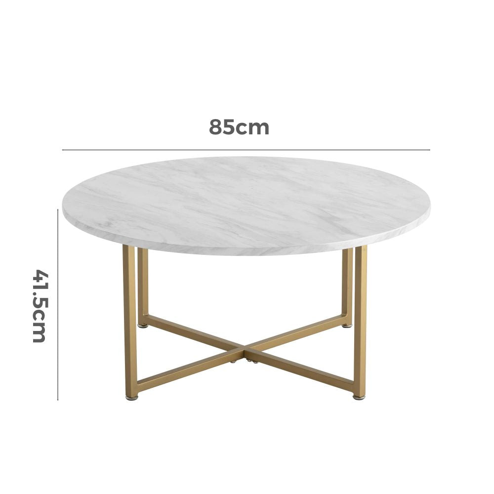 White Marble Effect Round Coffee Table with Gold Legs-Furniture > Living Room > Coffee Tables-PEROZ Accessories
