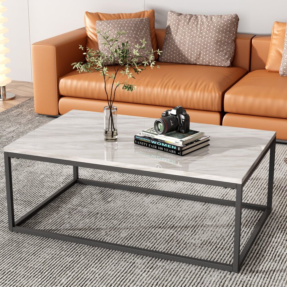 Industrial Style Marble Effect Rectangular Coffee Table-Furniture > Living Room > Coffee Tables-PEROZ Accessories