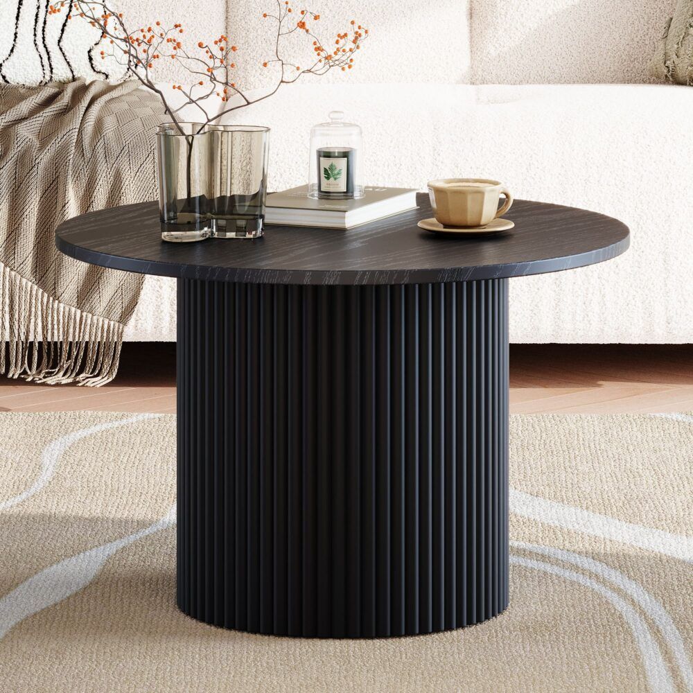 Luxe Black Ribbed Texture Wooden Coffee Table-Furniture > Living Room > Coffee Tables-PEROZ Accessories