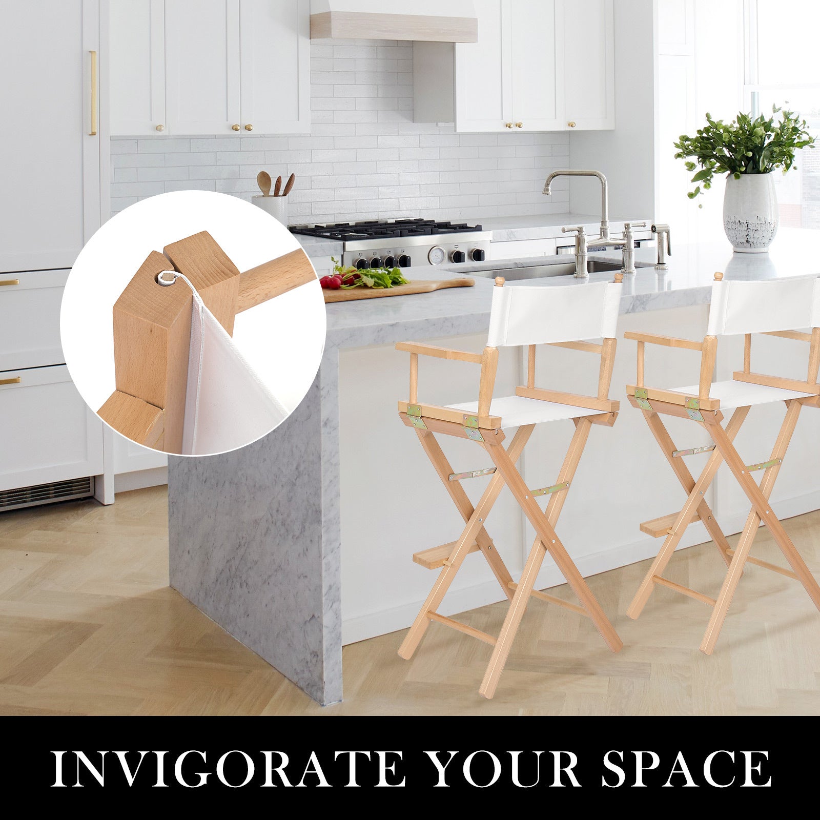 2X Director Movie Folding Tall Chair 76cm Beech WOOD HUMOR-Furniture > Bar Stools & Chairs > Table & Bar Stools-PEROZ Accessories