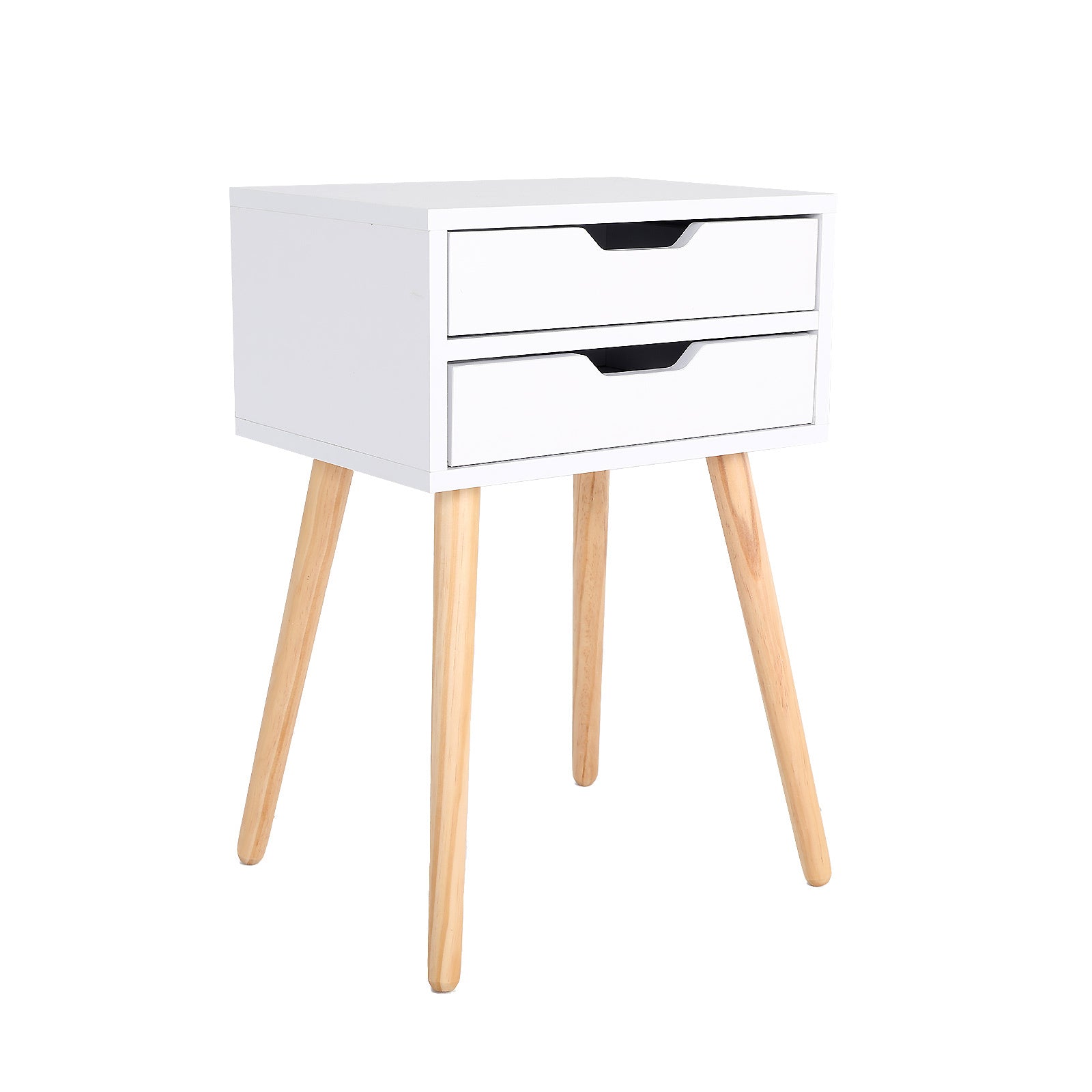 Bedside Table 2 Drawer Wood Leg Storage Cabinet Nightstand SUZY WHITE-Furniture > Bedroom > Bedside Tables-PEROZ Accessories