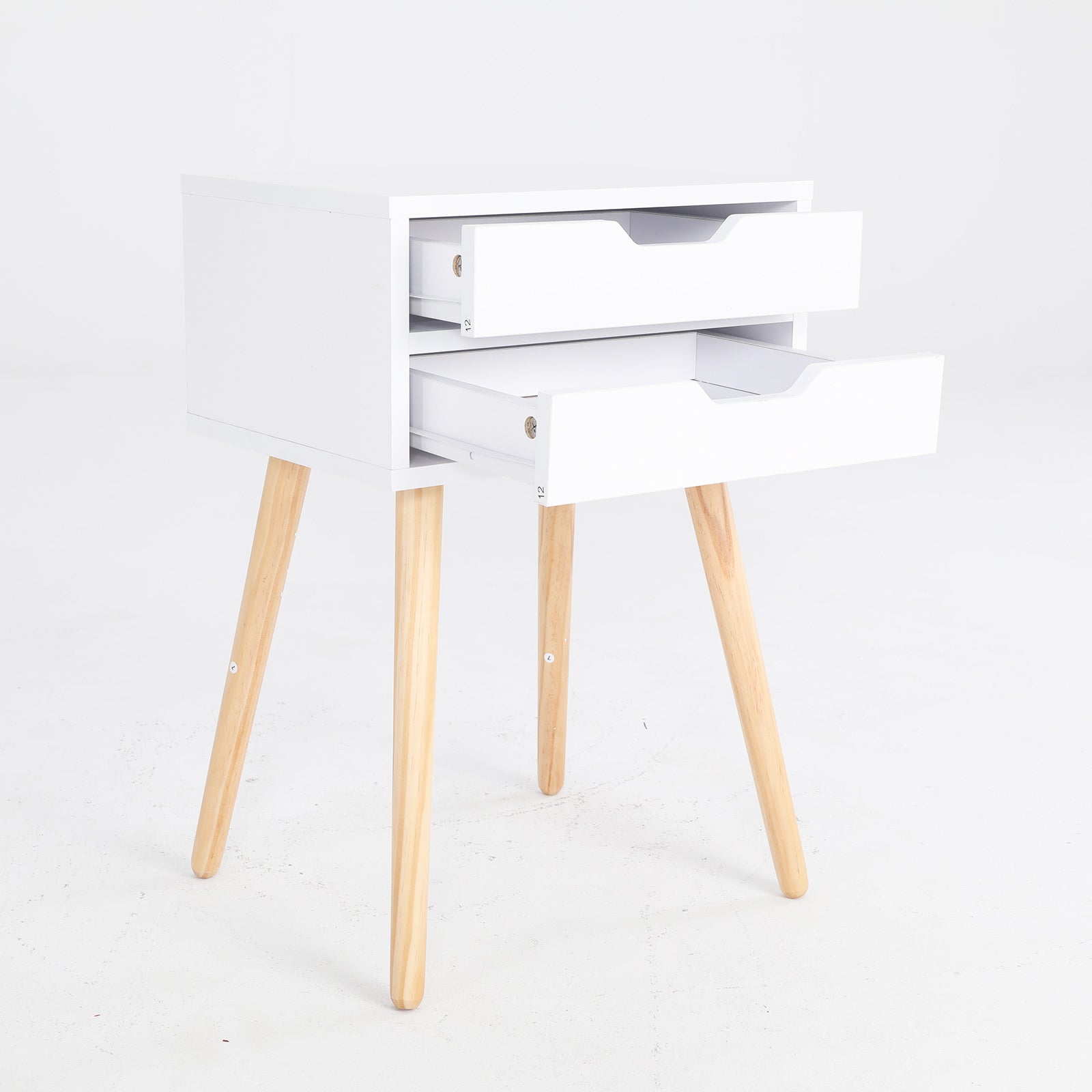 Bedside Table 2 Drawer Wood Leg Storage Cabinet Nightstand SUZY WHITE-Furniture > Bedroom > Bedside Tables-PEROZ Accessories