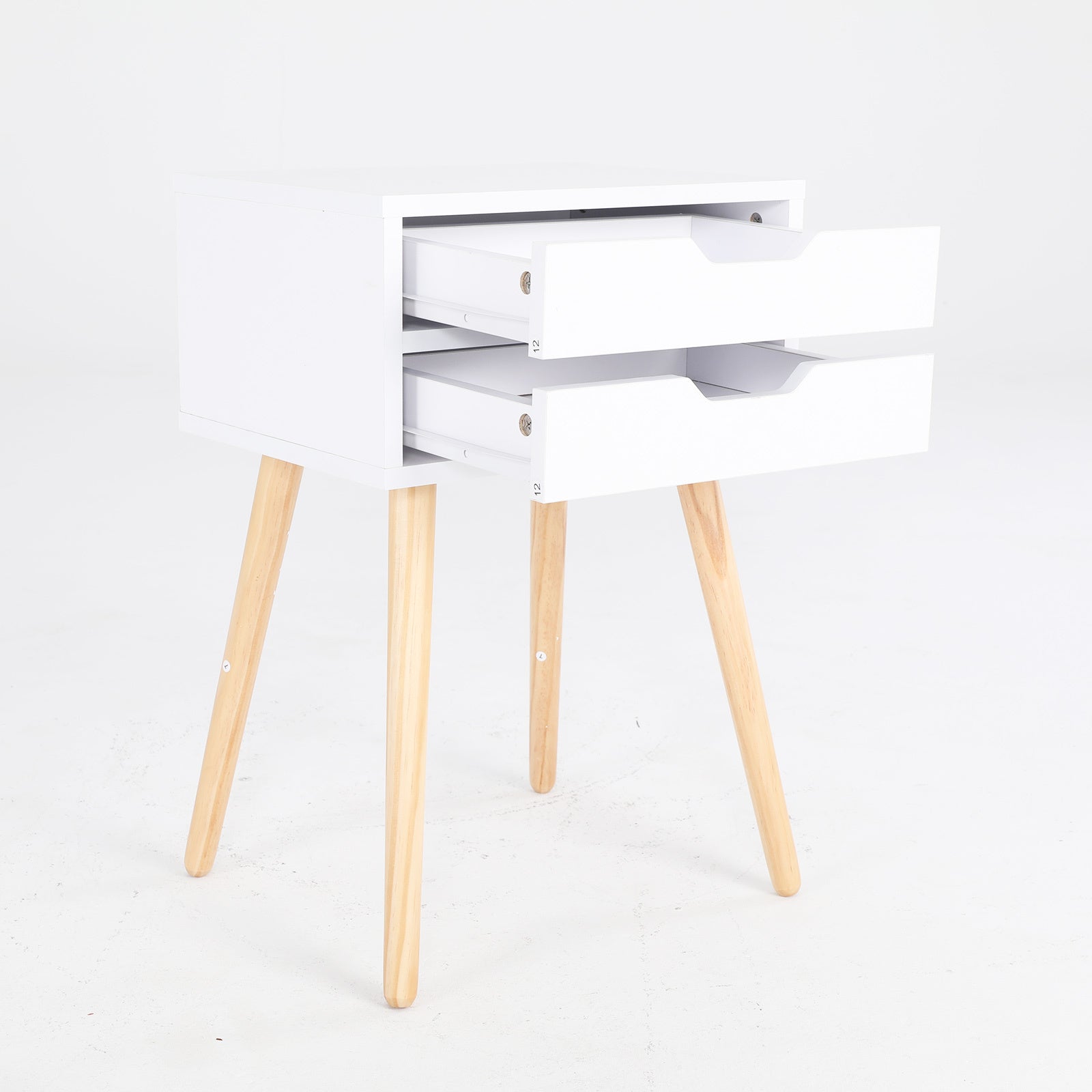 Bedside Table 2 Drawer Wood Leg Storage Cabinet Nightstand SUZY WHITE-Furniture > Bedroom > Bedside Tables-PEROZ Accessories