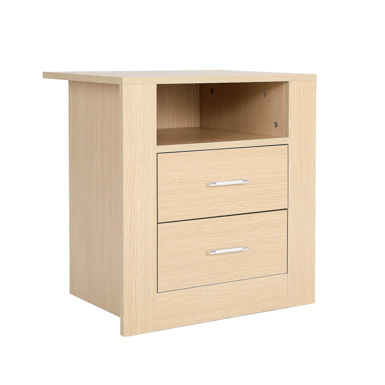 Bedside Table Side Storage Cabinet Nightstand Bedroom 2 Drawer 1 Shelf ZURI OAK-Furniture > Bedroom > Bedside Tables-PEROZ Accessories