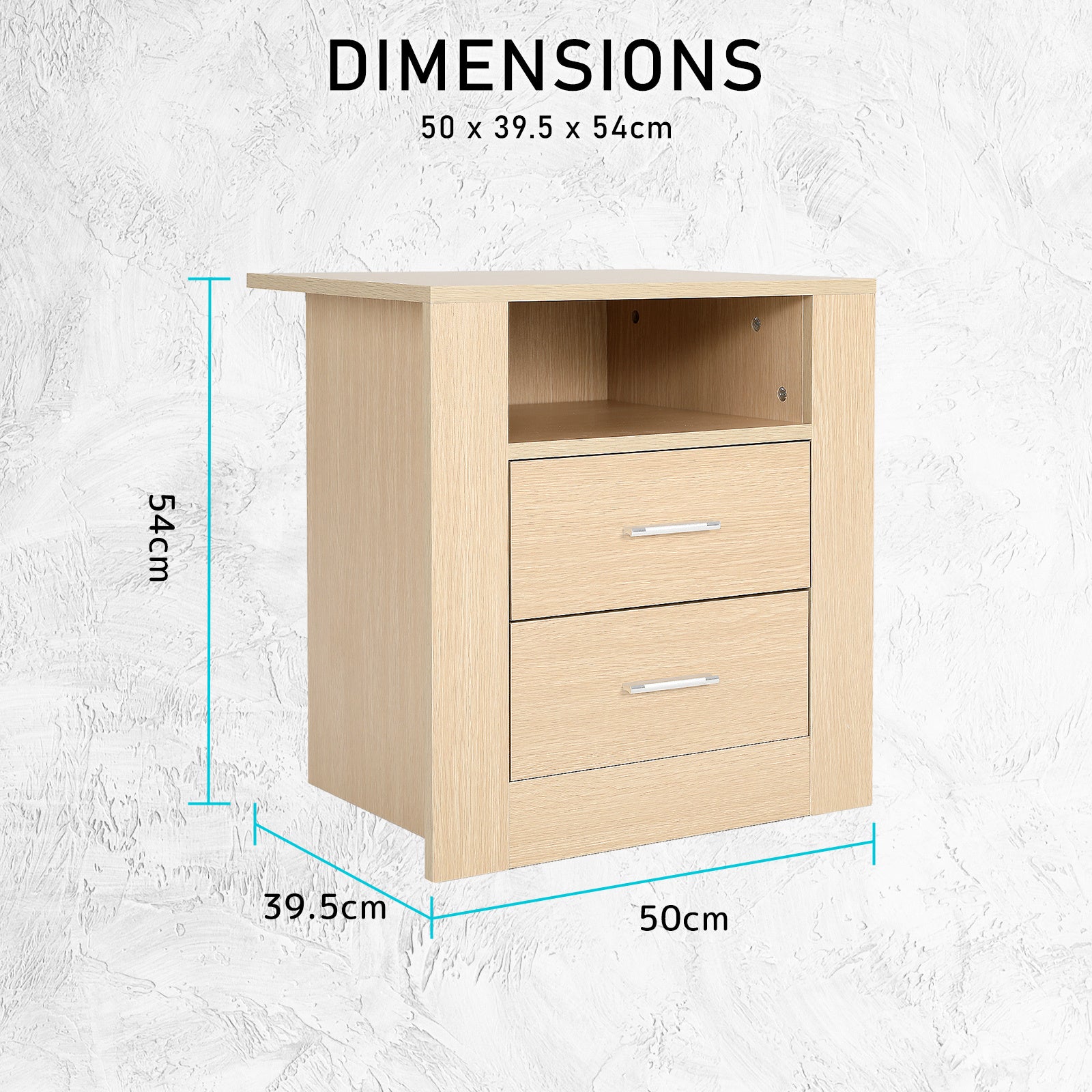 Bedside Table Side Storage Cabinet Nightstand Bedroom 2 Drawer 1 Shelf ZURI OAK-Furniture > Bedroom > Bedside Tables-PEROZ Accessories