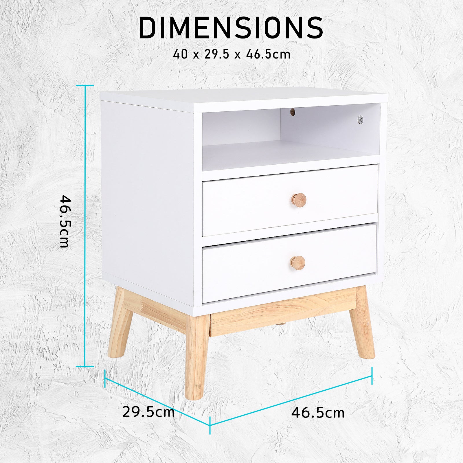 Bedside Table Side Storage Cabinet Nightstand Bedroom 2 Drawer ANYA - WHITE-Furniture > Bedroom > Bedside Tables-PEROZ Accessories