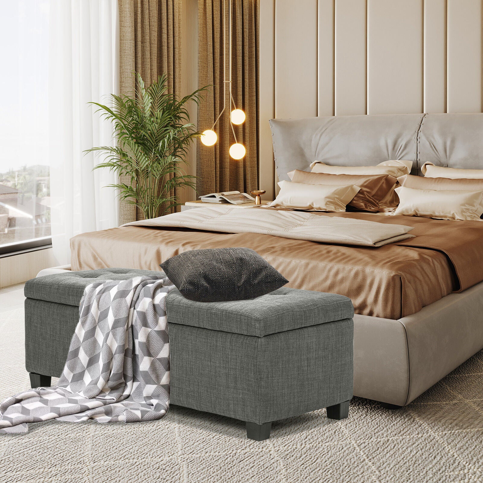 Storage Ottoman Stool 102cm Fabric DARK GREY-Ottomans-PEROZ Accessories