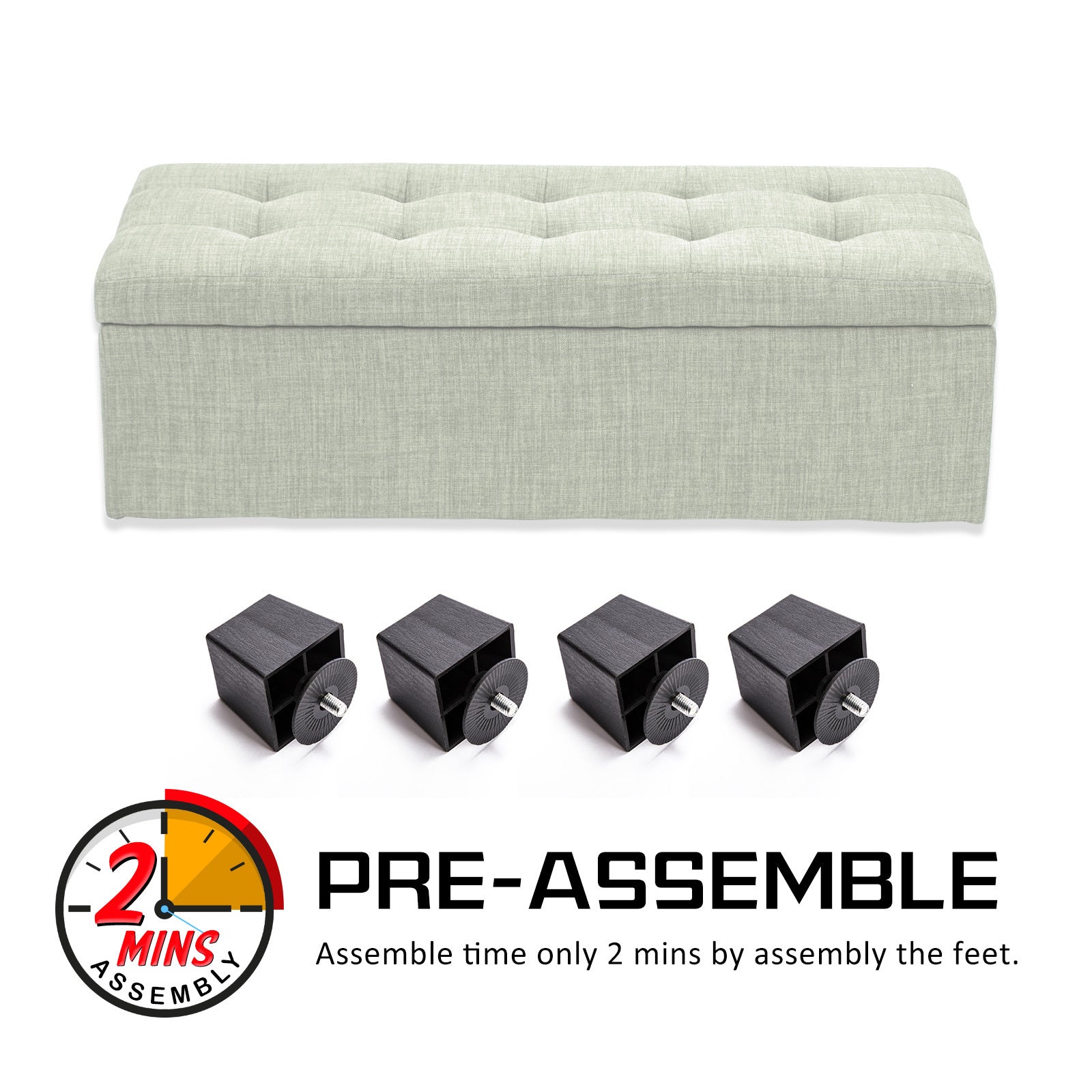 Storage Ottoman Stool 102cm Fabric LIGHT GREEN-Ottomans-PEROZ Accessories