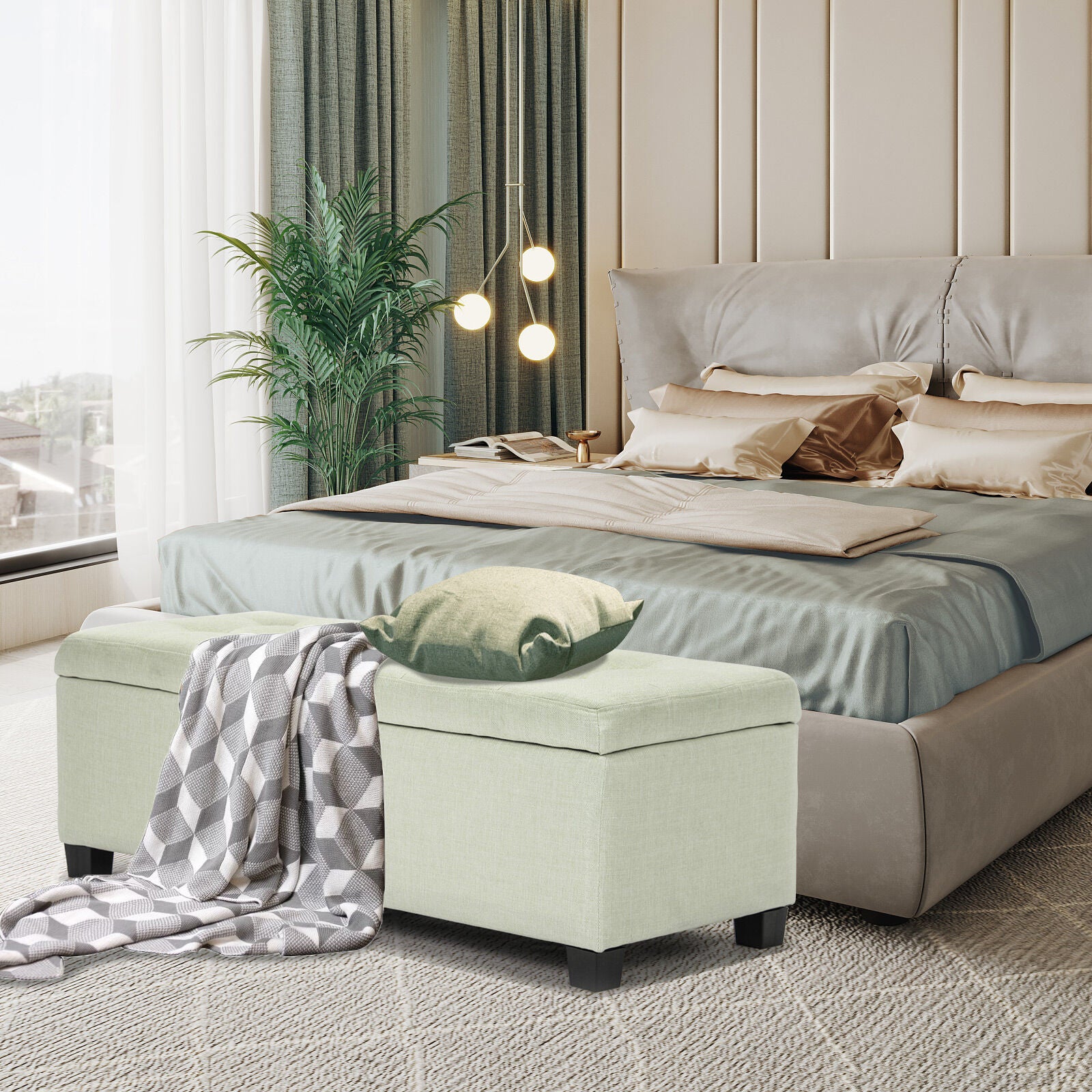 Storage Ottoman Stool 102cm Fabric LIGHT GREEN-Ottomans-PEROZ Accessories