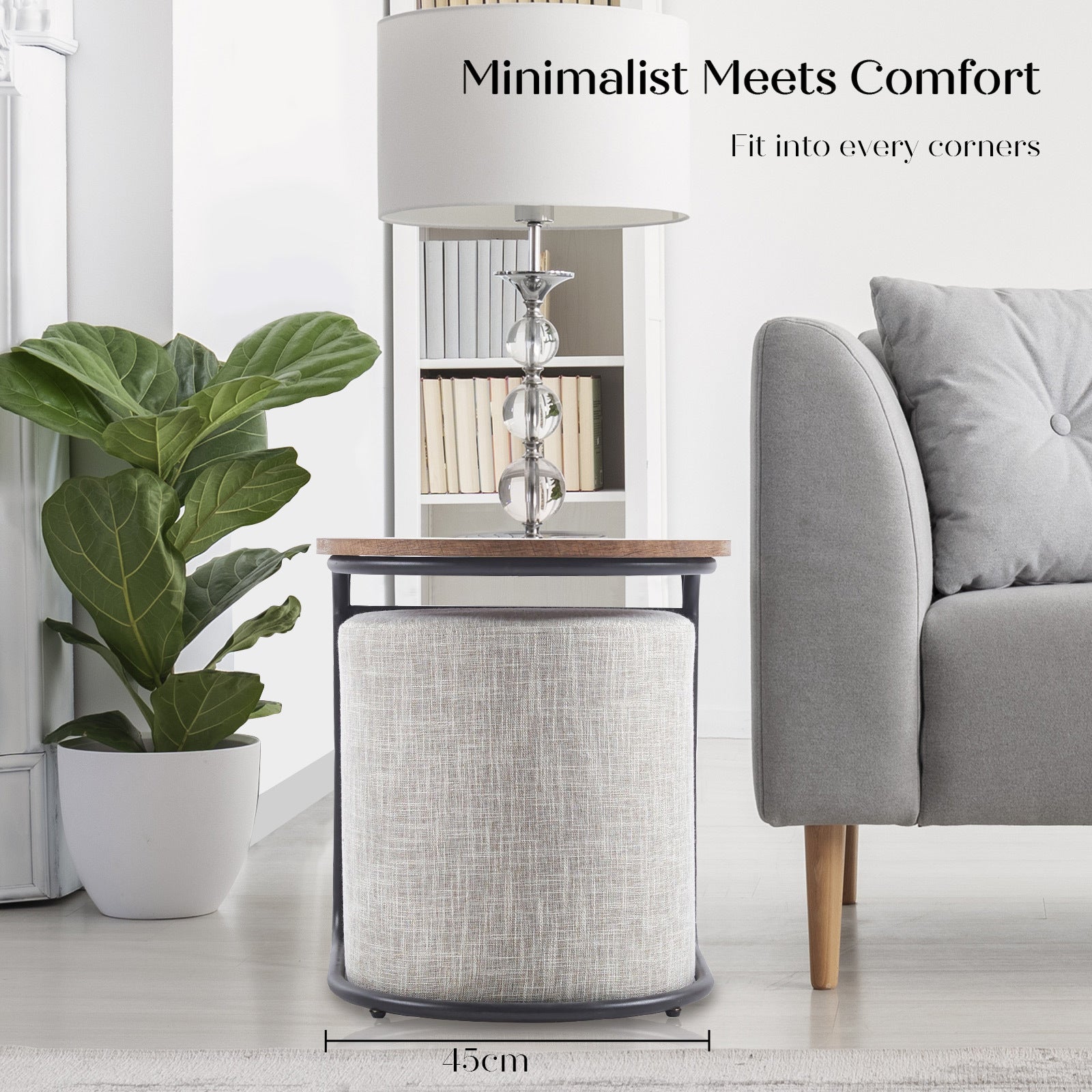 3 Piece Set Coffee Table & Ottoman Wood Side End Table Industrial - CREAM GREY-Furniture > Office > Office & Desk Chairs-PEROZ Accessories