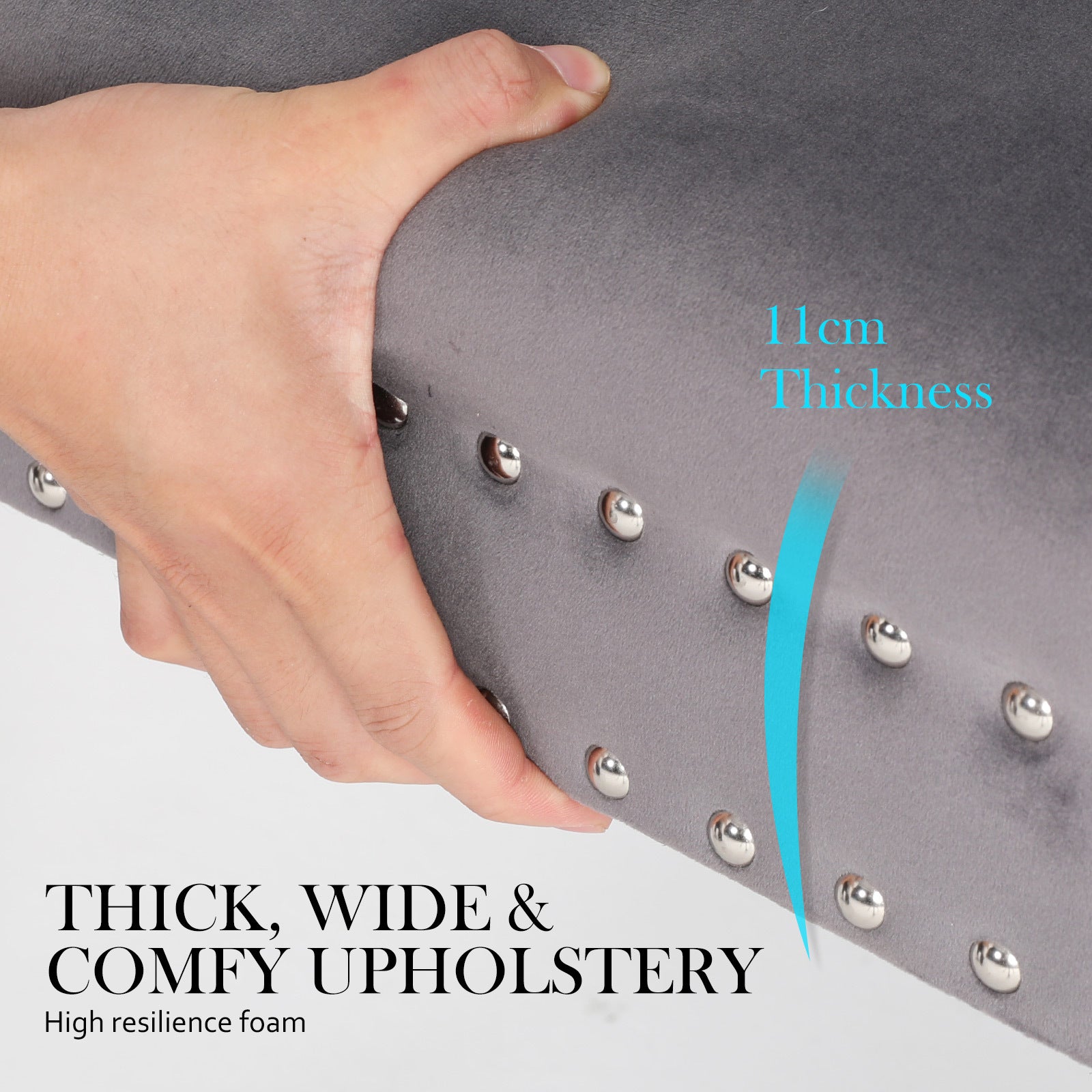 2X French Provincial Dining Chair Ring Studded Velvet Rubberwood Leg LISSE GREY-Furniture > Bedroom > Bedside Tables-PEROZ Accessories