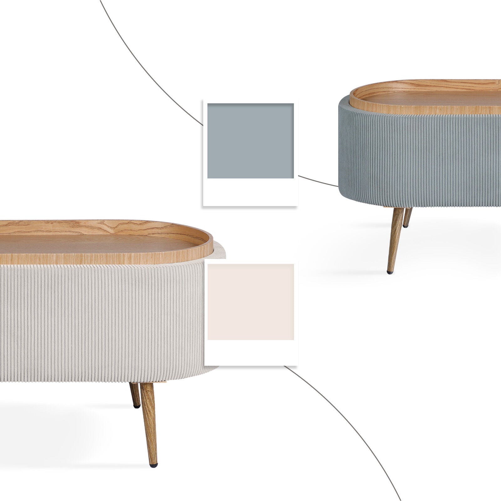 Coffee Table Storage Ottoman - Corduroy Padded Blanket Box Bench ESME CREAM-Furniture > Living Room > Ottomans & Footstools-PEROZ Accessories