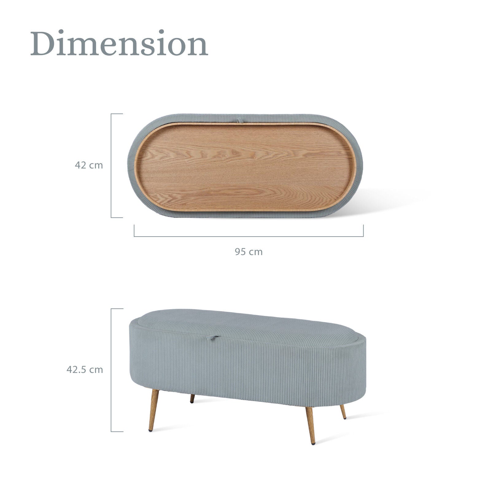 Coffee Table Storage Ottoman - Corduroy Padded Blanket Box Bench ESME - DUSTY BLUE-Furniture > Living Room > Ottomans & Footstools-PEROZ Accessories