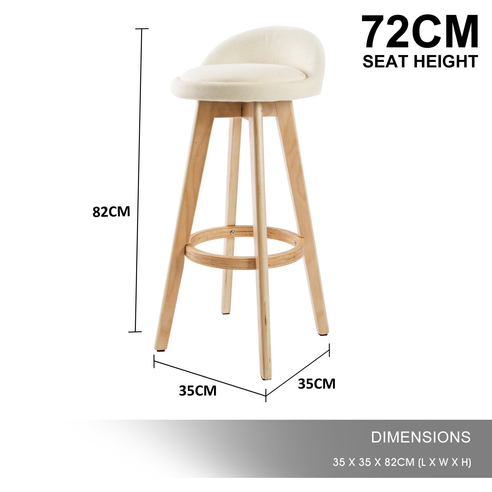 2X Wood Bar Stool Dining Chair Fabric LEILA 72cm BEIGE-Furniture > Bar Stools & Chairs > Table & Bar Stools-PEROZ Accessories