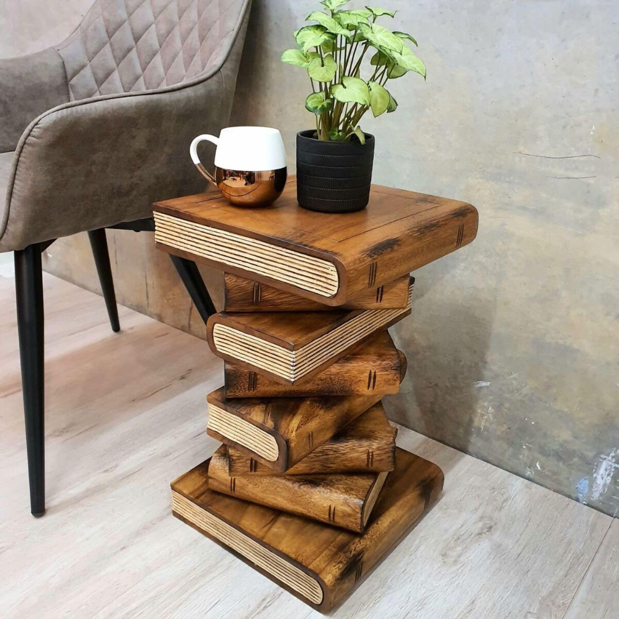 Side Table, corner Stool, Plant Stand Raintree Wood Natural Finish-Book-Furniture > Bedroom-PEROZ Accessories