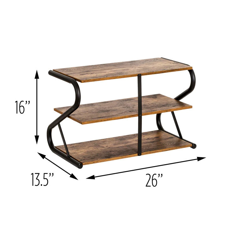 Matte Black Frame Rustic Wood 3-Tier Medium Shoe Rack Shelf Stand Storage Organizer-Furniture > Living Room > Shoe Storage-PEROZ Accessories