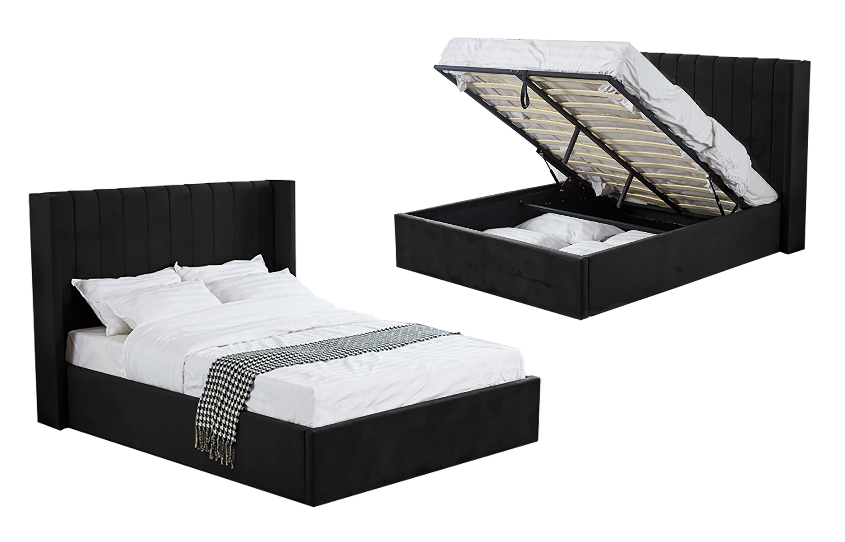 Hilton Black Velvet Gas Lift Bed - Queen-Furniture > Bedroom > Beds & Bed Frames-PEROZ Accessories