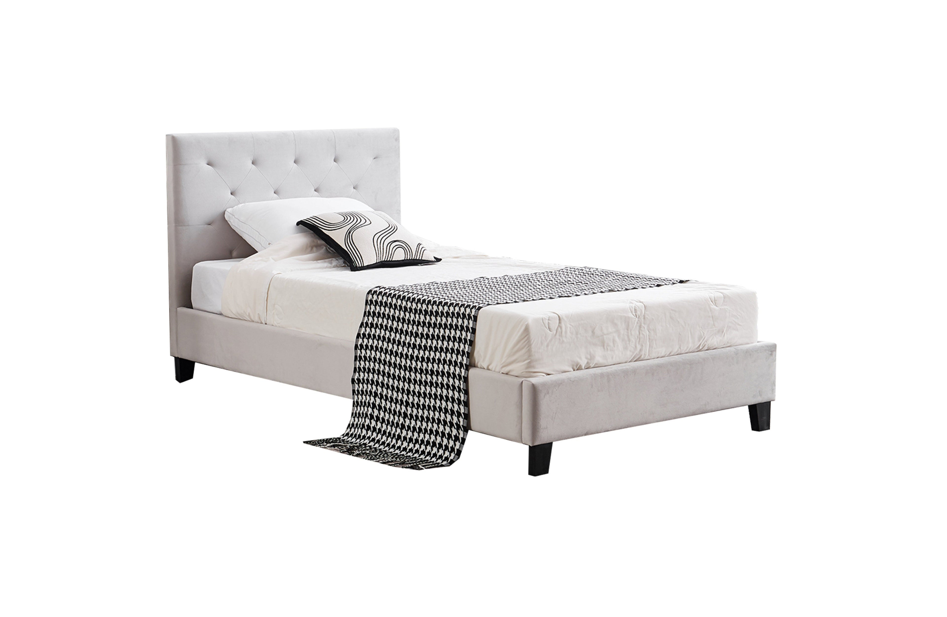 Winston Light Grey Velvet Tufted Bed - King Single-Furniture > Bedroom > Beds & Bed Frames-PEROZ Accessories