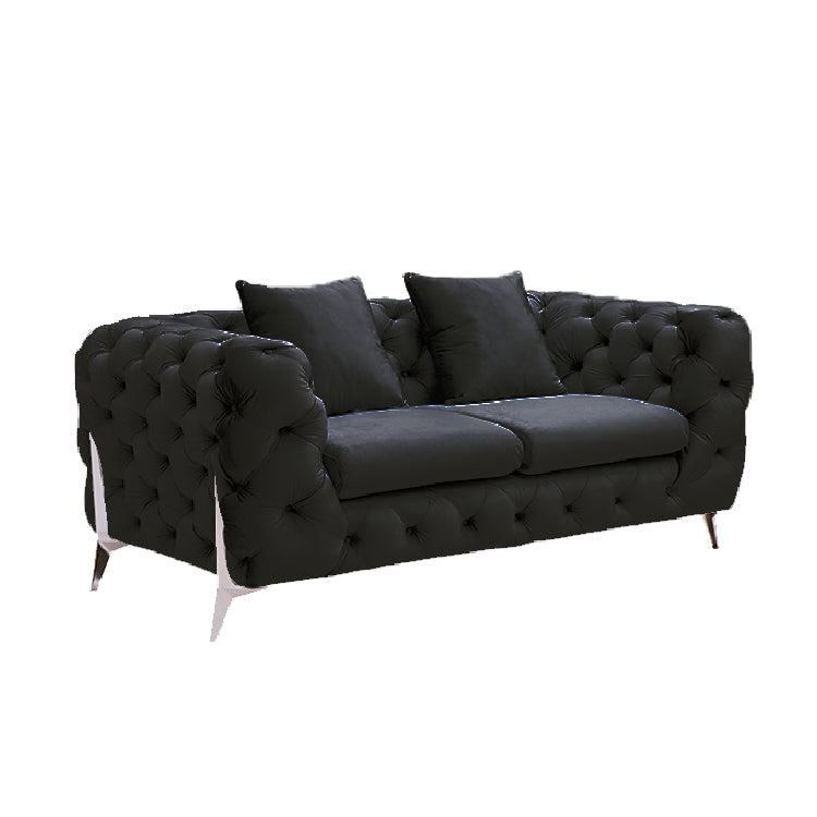 Grand Tufted Lounge - Black Velvet - Silver Legs-Furniture > Sofas-PEROZ Accessories