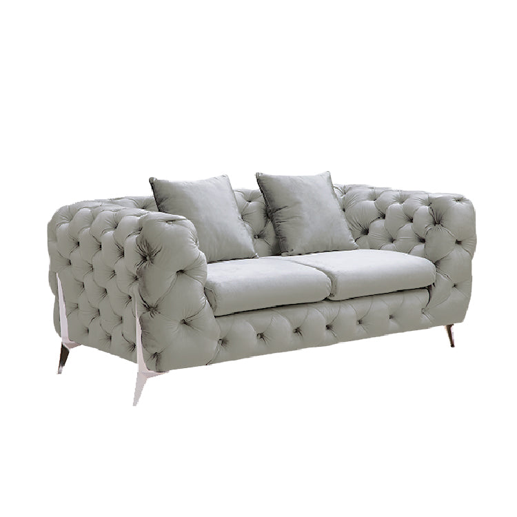 Grand Tufted Lounge - Light Grey Velvet - Silver Legs-Furniture > Sofas-PEROZ Accessories