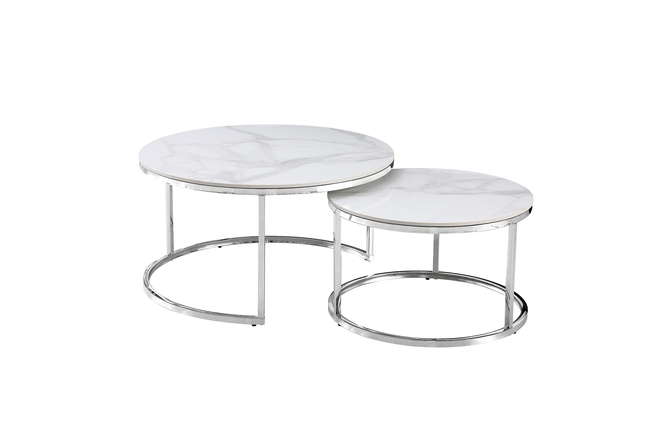Nesting Style Coffee Table - White on Silver Stainless Steel - 80cm/60cm-Furniture > Living Room-PEROZ Accessories