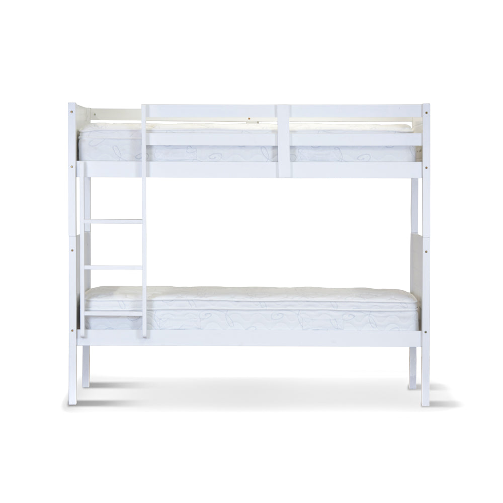 Zinnia Single Bunk Bed Frame Solid Rubber Timber Wood Loft Furniture - White-Furniture > Bedroom > Beds & Bed Frames-PEROZ Accessories