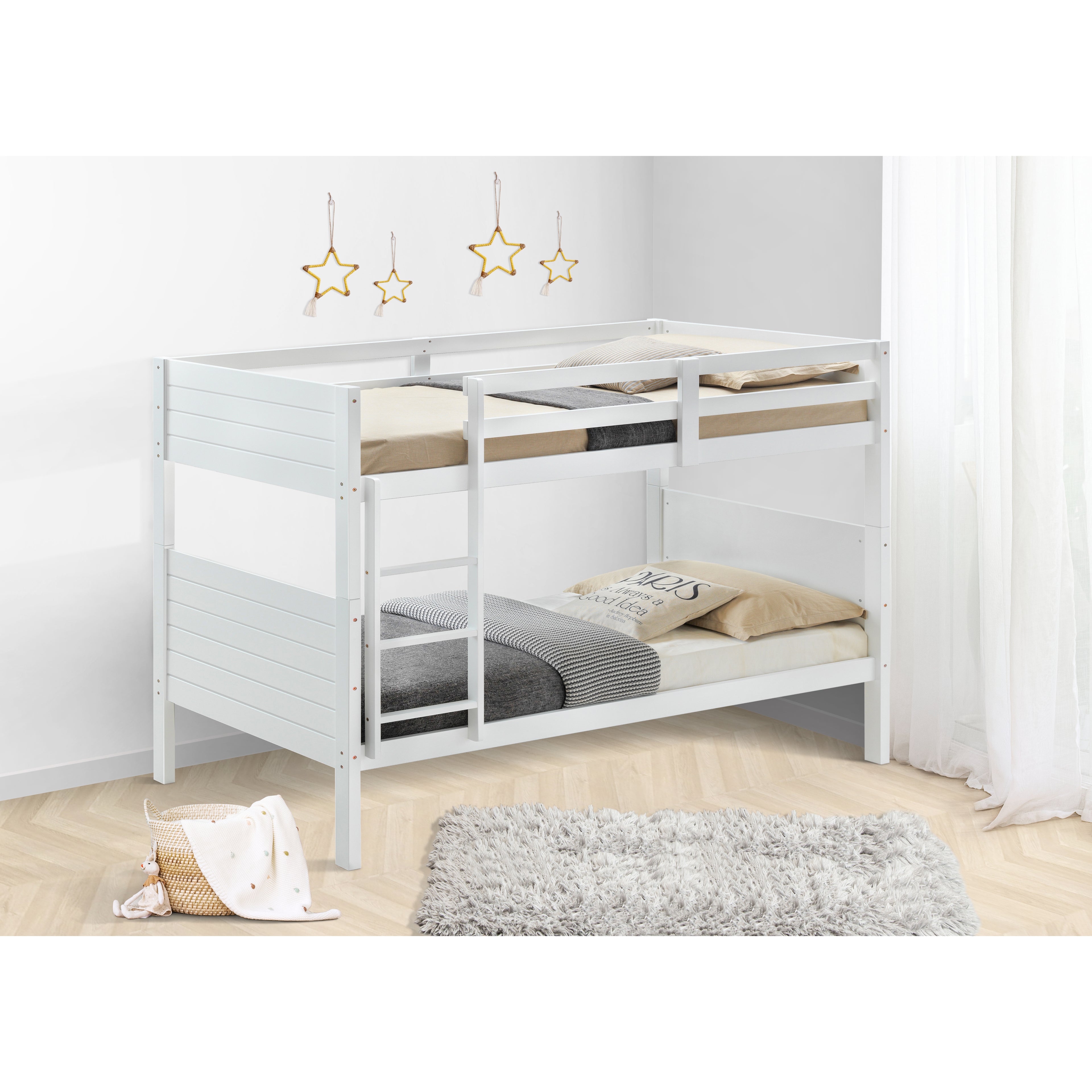 Zinnia Single Bunk Bed Frame Solid Rubber Timber Wood Loft Furniture - White-Furniture > Bedroom > Beds & Bed Frames-PEROZ Accessories