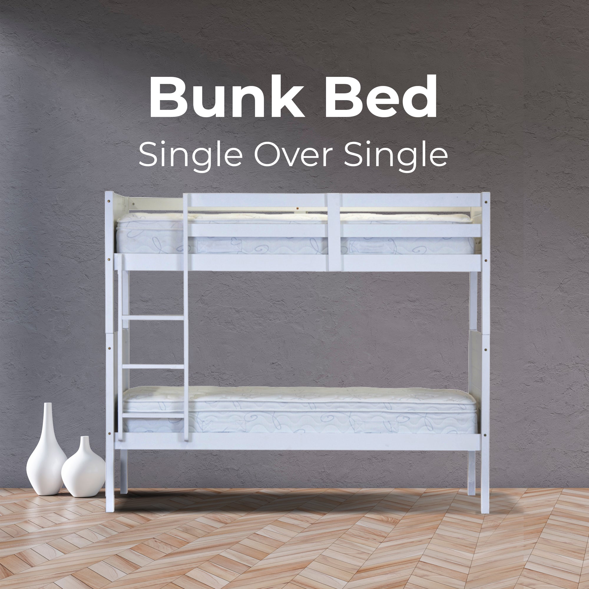 Zinnia Single Bunk Bed Frame Solid Rubber Timber Wood Loft Furniture - White-Furniture > Bedroom > Beds & Bed Frames-PEROZ Accessories