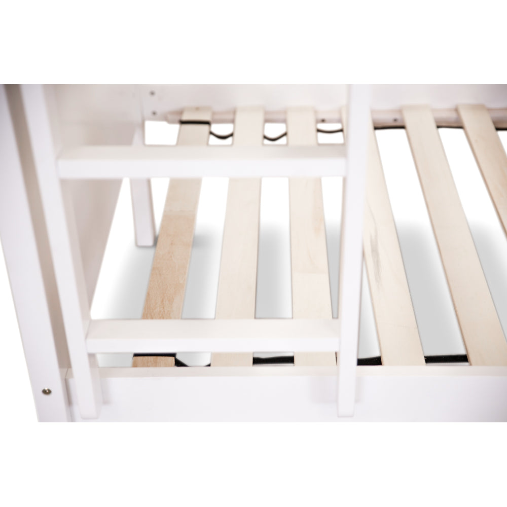 Zinnia Single Bunk Bed Frame Solid Rubber Timber Wood Loft Furniture - White-Furniture > Bedroom > Beds & Bed Frames-PEROZ Accessories