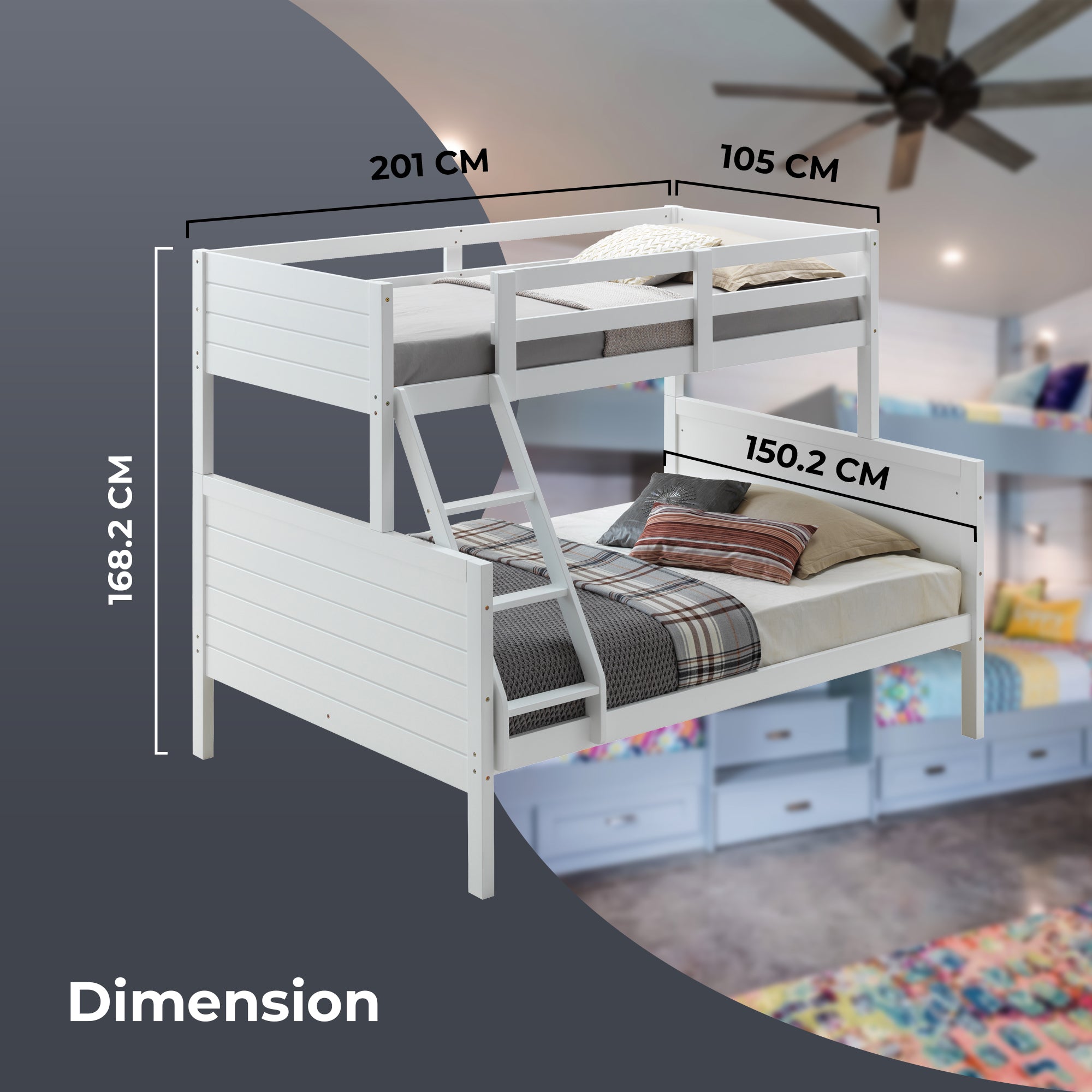 Zinnia Single Double Bunk Bed Frame Rubber Timber Wood Loft Furniture - White-Furniture > Bedroom > Beds & Bed Frames-PEROZ Accessories