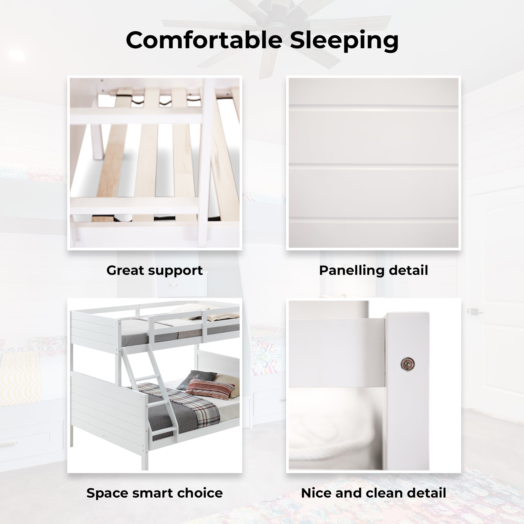 Zinnia Single Double Bunk Bed Frame Rubber Timber Wood Loft Furniture - White-Furniture > Bedroom > Beds & Bed Frames-PEROZ Accessories