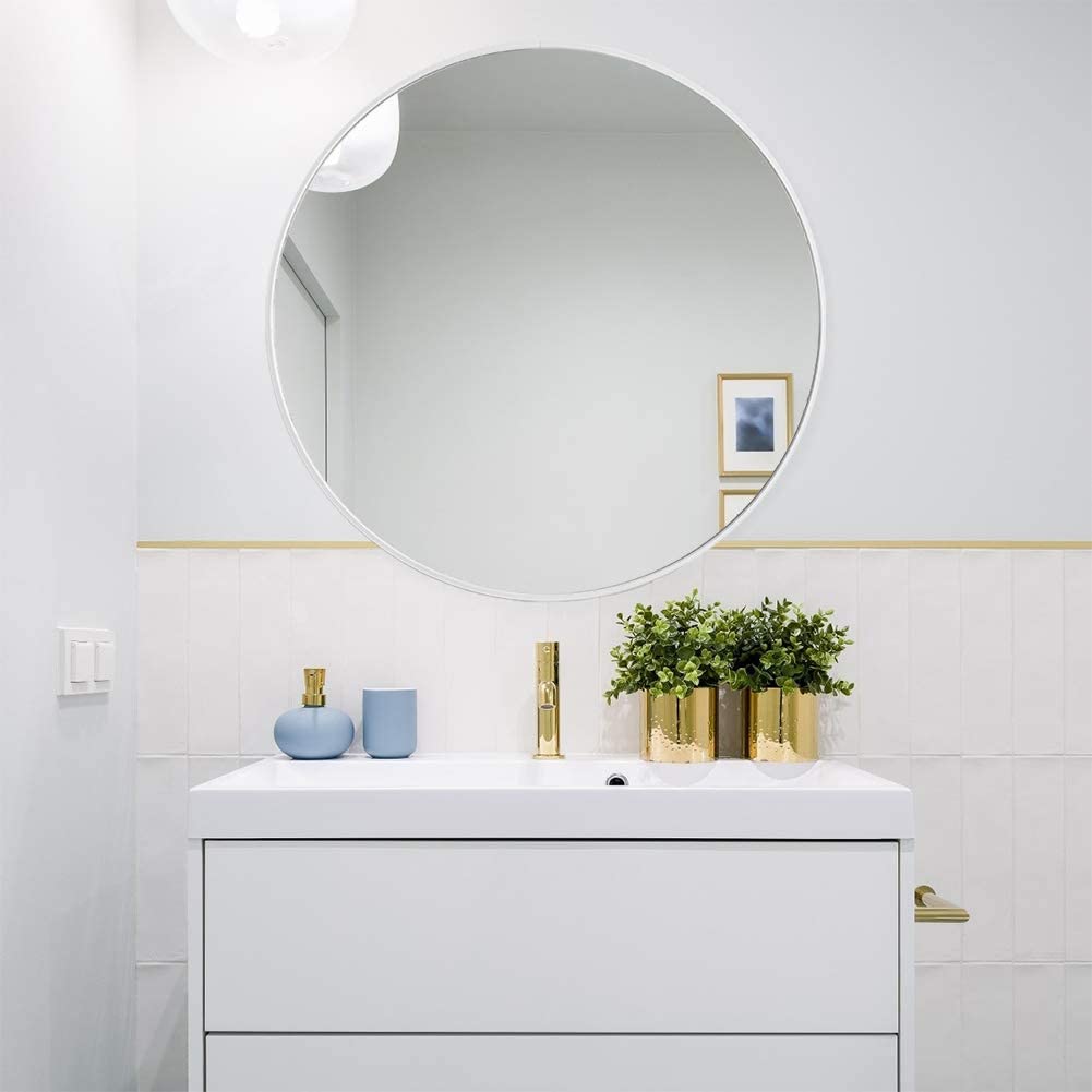 Slim Design 50CM White Bathroom, Living Room, Hallway Mirror Round Mirror Wall Decor Metal Frame-Home & Garden > Decor > Mirrors-PEROZ Accessories