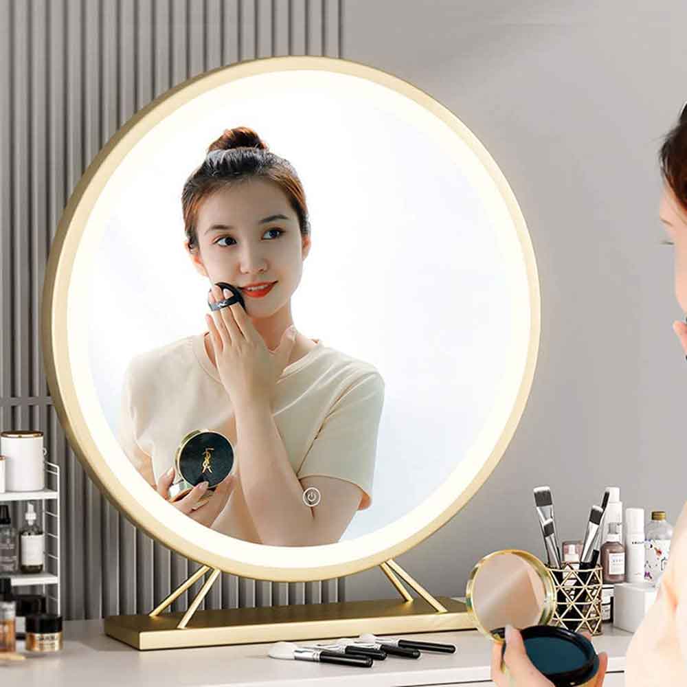 Touch Screen Table Desktop LED Light Vanity Mirror Makeup Mirror Round Mirror 40cm-Home & Garden > Decor > Mirrors-PEROZ Accessories