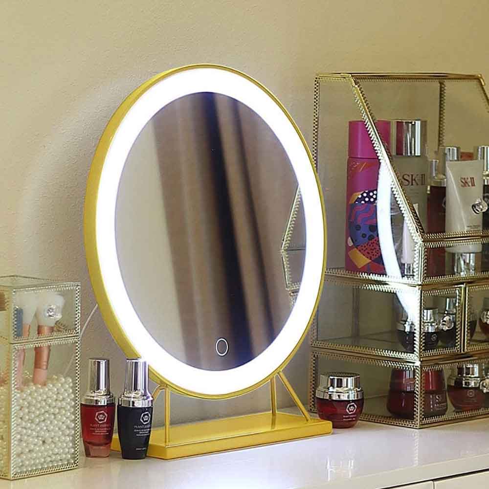 Touch Screen Table Desktop LED Light Vanity Mirror Makeup Mirror Round Mirror 40cm-Home & Garden > Decor > Mirrors-PEROZ Accessories