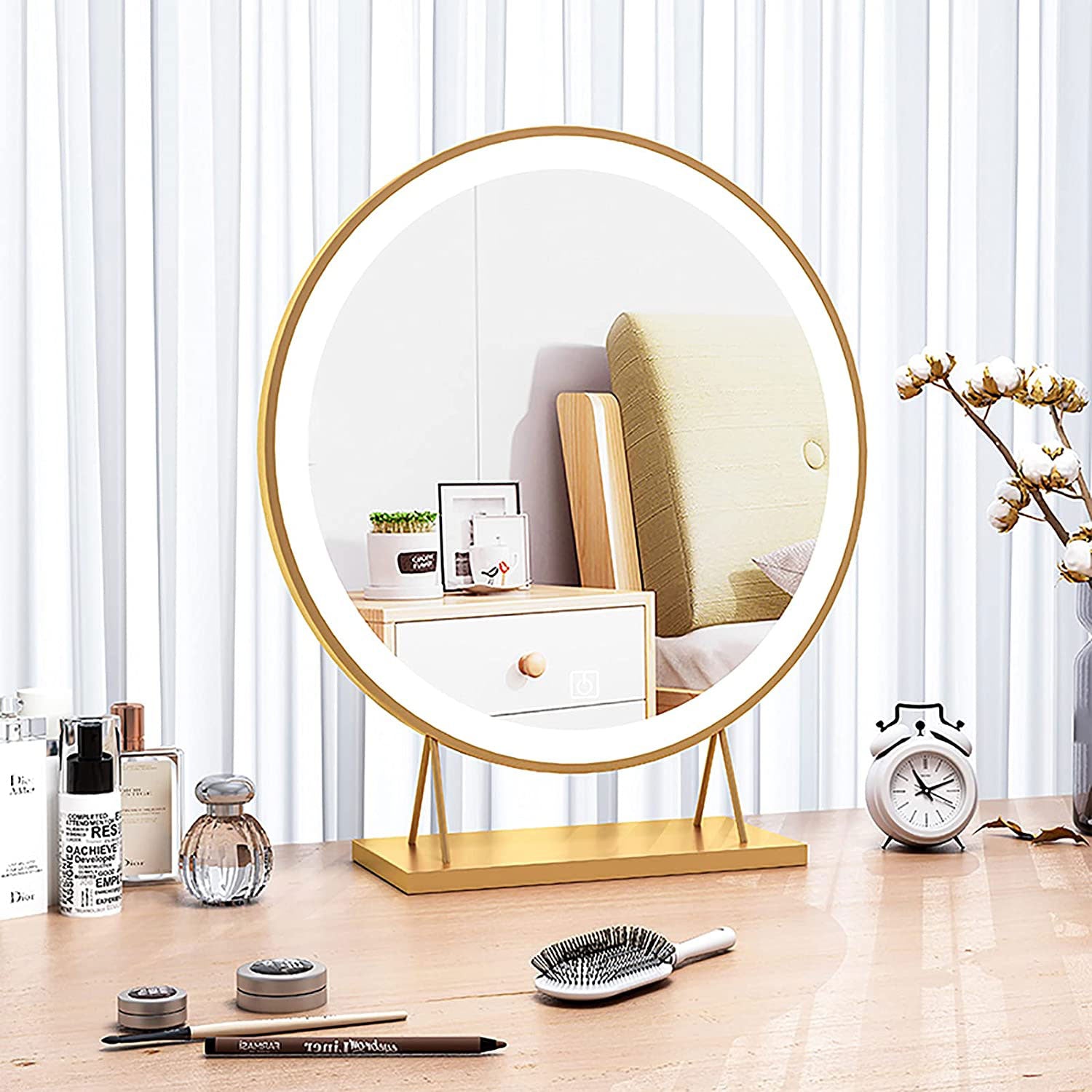 Touch Screen Table Desktop LED Light Vanity Mirror Makeup Mirror Round Mirror 40cm-Home & Garden > Decor > Mirrors-PEROZ Accessories