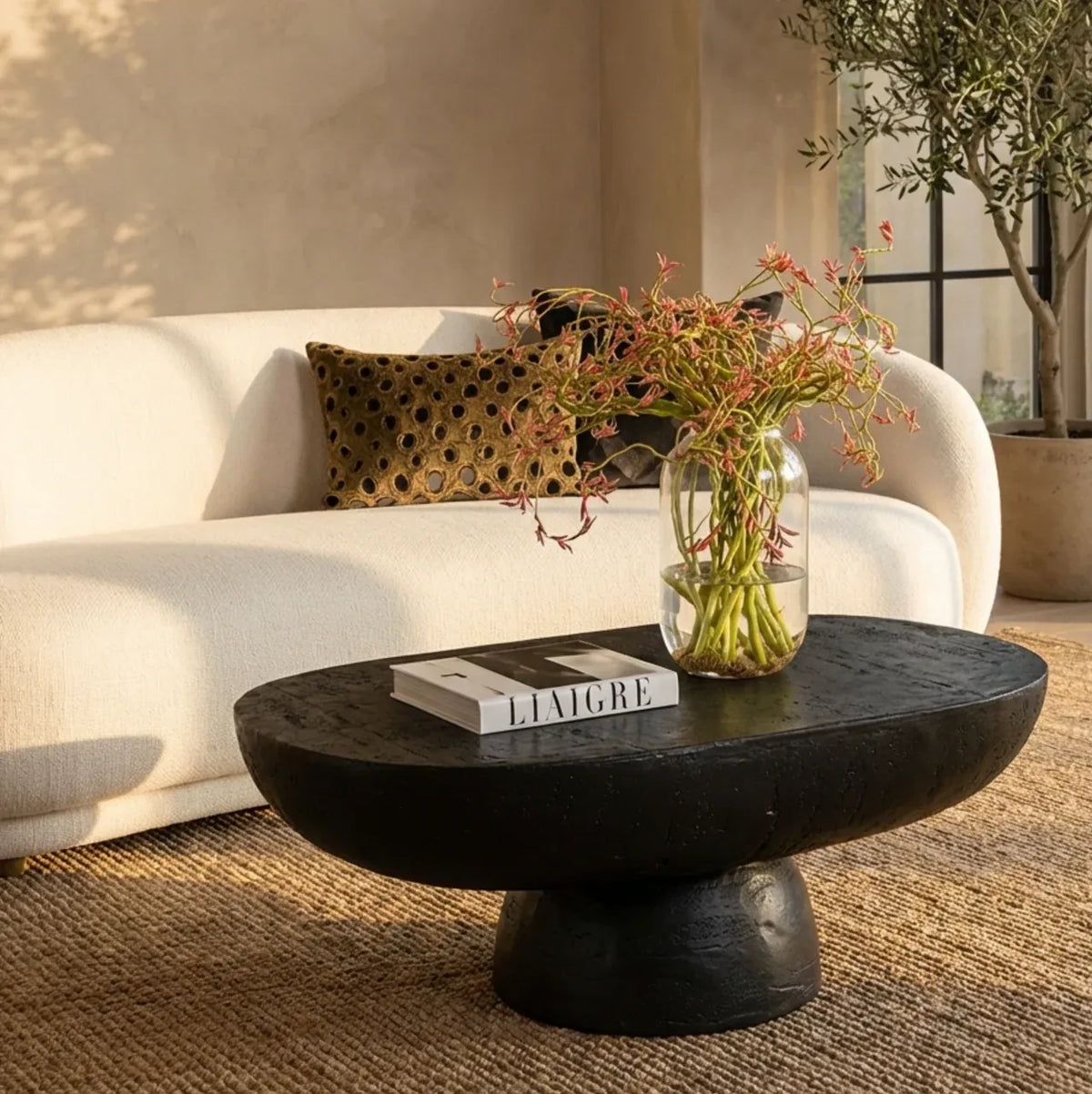 Interior Ave - Korra Sculptural Black Stone Coffee Table-Furniture > Living Room > Coffee Tables-PEROZ Accessories
