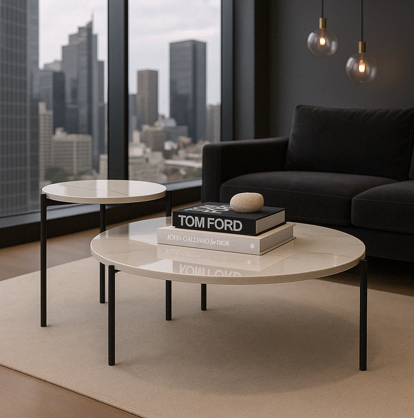 Interior Ave - Bianco Nested Coffee Table Set - White Marble Stone-Furniture > Living Room > Coffee Tables-PEROZ Accessories