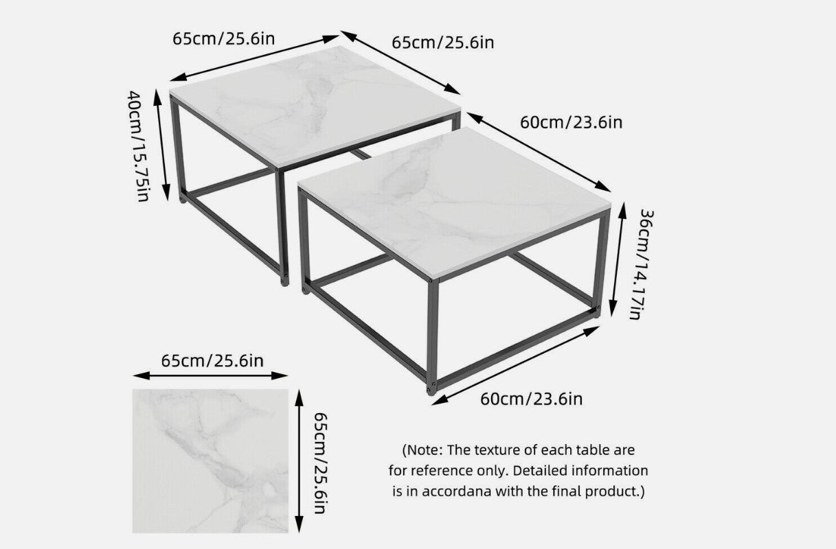 Interior Ave - Ciest Square Nested Coffee Table Set - White Marble Stone-Furniture > Living Room > Coffee Tables-PEROZ Accessories
