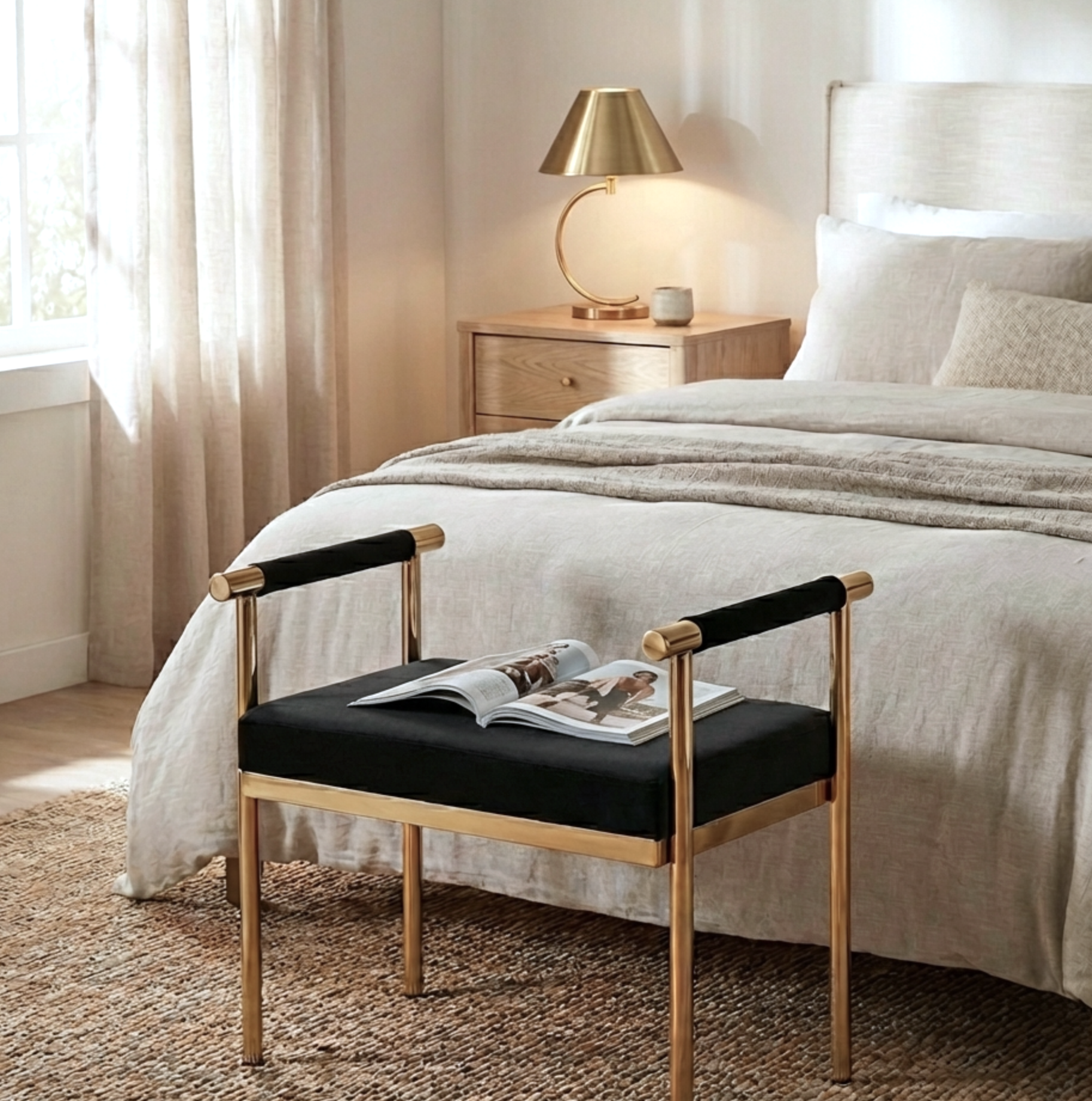 Interior Ave - Cuba Velvet Vanity Stool - Black-Furniture > Bedroom-PEROZ Accessories