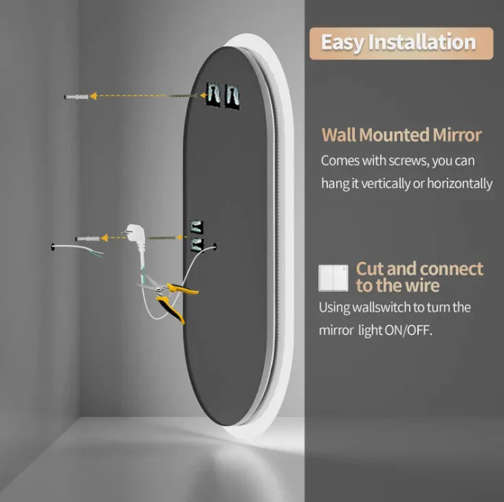Interior Ave - 50 x 100cm Oval Frameless LED Bathroom Mirror-Home & Garden > Decor > Mirrors-PEROZ Accessories