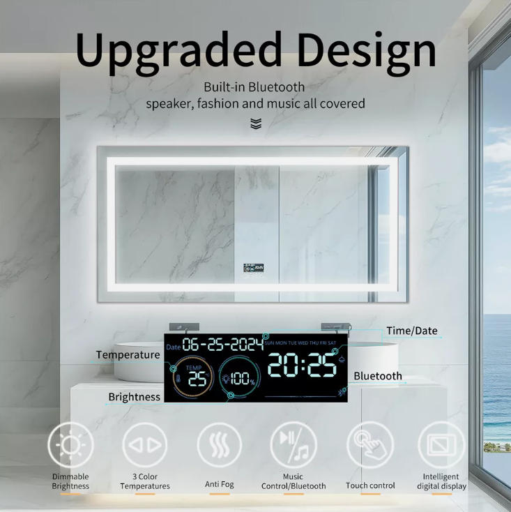 Interior Ave - 60 x 80cm Rectangle Frameless LED Bathroom Mirror – Bluetooth-Home & Garden > Decor > Mirrors-PEROZ Accessories