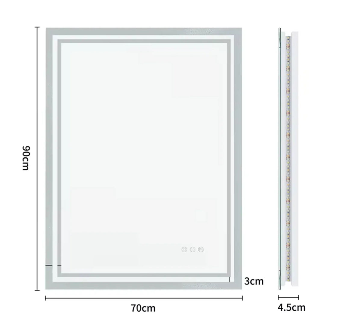 Interior Ave - 70 x 90cm Rectangle Frameless LED Bathroom Mirror-Home & Garden > Decor > Mirrors-PEROZ Accessories