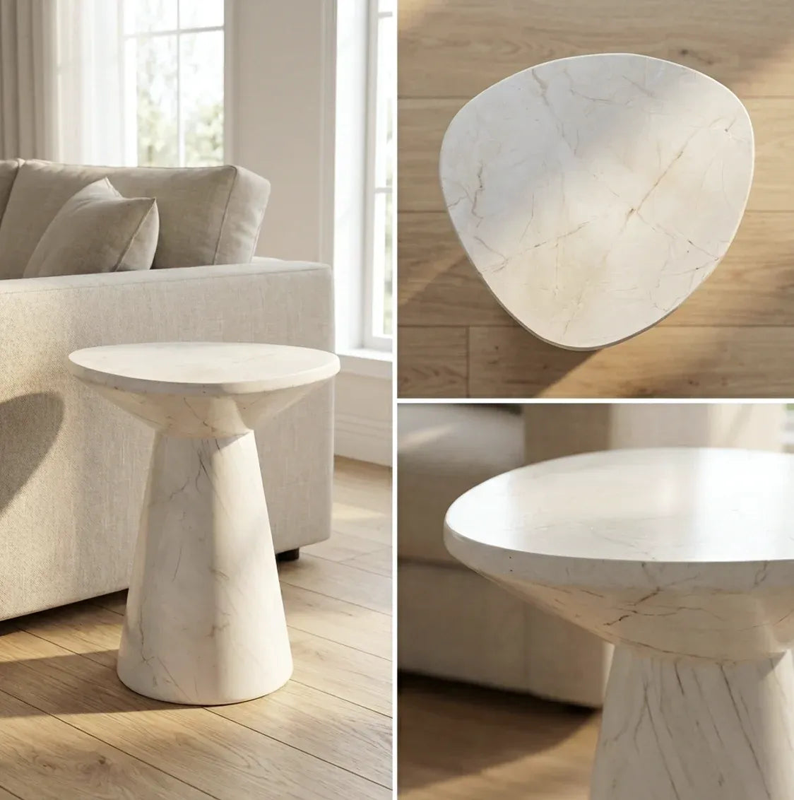 Interior Ave - Veneta Stone Side Table - Calacatta Ivory Finish-Furniture > Living Room > Side Tables-PEROZ Accessories