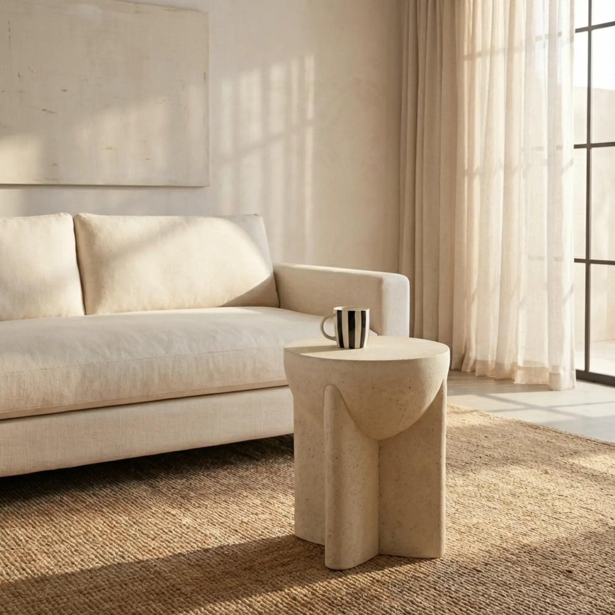 Interior Ave - Zelda Sculptural Stone Side Table – Sand Textured Accent