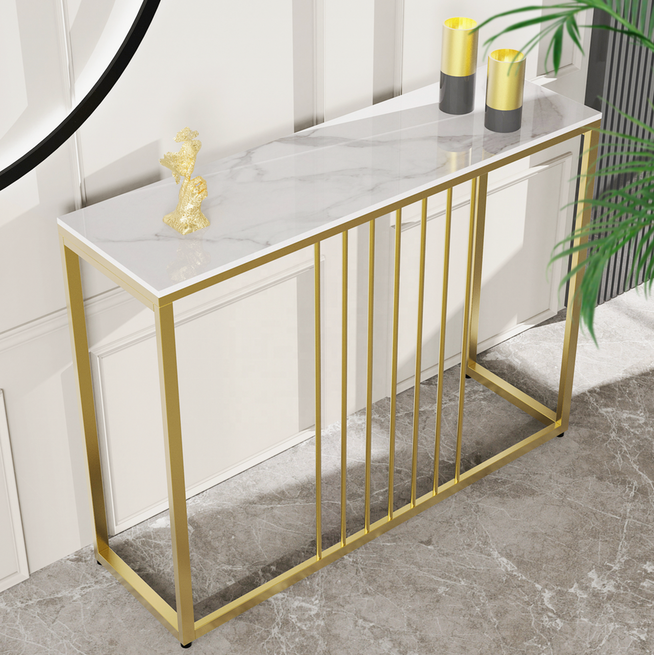 Interior Ave - Stone Marble Console - Marble & Gold-Console Tables-PEROZ Accessories