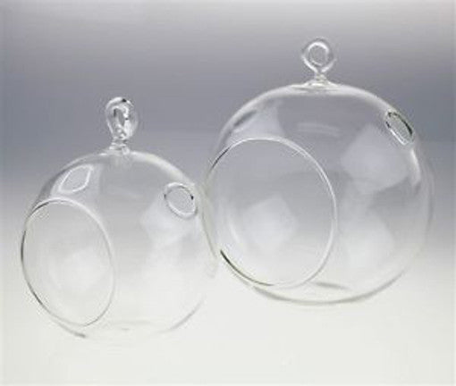 4 x Hanging Clear Glass Ball Tealight Candle Holder - 10cm Diameter / High - Wedding Globe Decoration Terrarium Succulent Plant Mini Garden Holder Decor Craft Gift-Home & Garden > Decor > Garden Ornaments-PEROZ Accessories