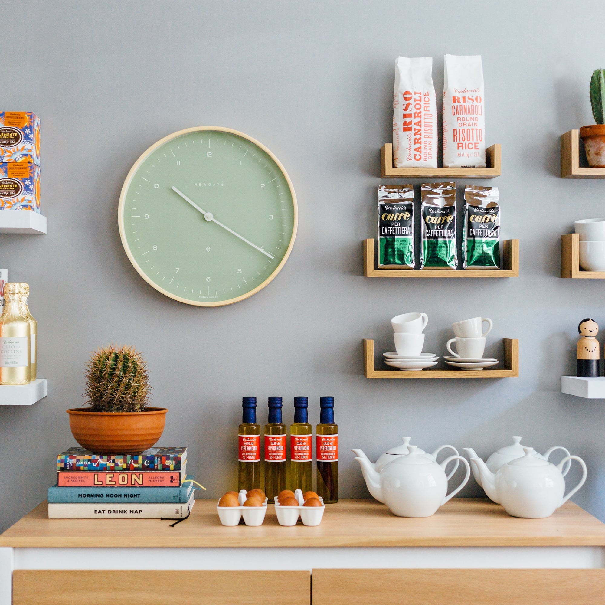 Newgate Mr Clarke Clock Pale Wood Bubble Green Dial 133-Home & Garden > Decor-PEROZ Accessories