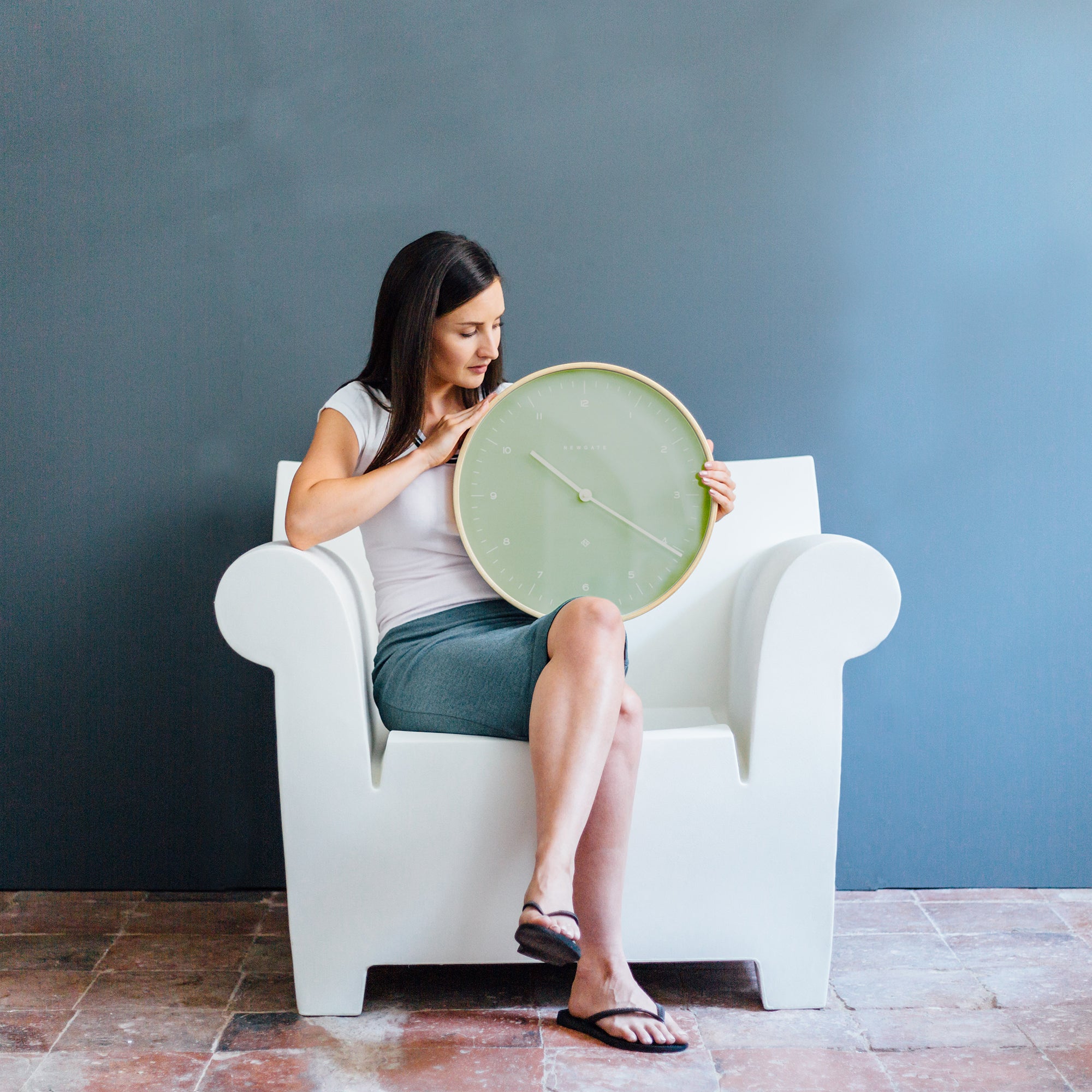 Newgate Mr Clarke Clock Pale Wood Bubble Green Dial 133-Home & Garden > Decor-PEROZ Accessories